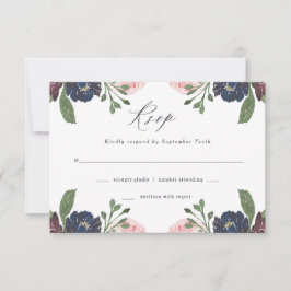 Elegant Floral Navy Blue en Plum | Weddenschap RSVP Kaartje