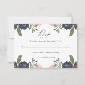 Elegant Floral Navy Blue en Plum | Weddenschap RSVP Kaartje (Voorkant)