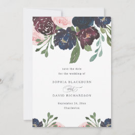 Elegant Floral Navy Blue en Plum | Weddenschap Save The Date