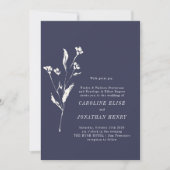 Elegant Floral Navy Blue Formal Wordding Wedding Kaart (Voorkant)