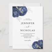 Elegant Floral Navy Blue Peonies Wedding Kaart (Voorkant)