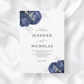 Elegant Floral Navy Blue Peonies Wedding Kaart