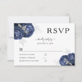 Elegant Floral Navy Blue Peonies Wedding RSVP Kaartje (Voorkant)