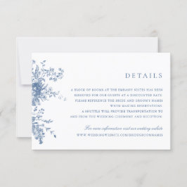 Elegant Floral Navy Blue Wedding Details invoegen Kaart