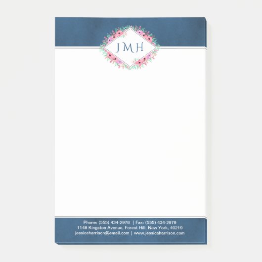 Elegant Floral & Navy Personal of Business Post-it® Notes (Voorkant)