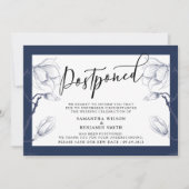 Elegant Floral Navy & White Postponed Wedding Kaart (Voorkant)