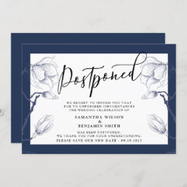 Elegant Floral Navy & White Postponed Wedding Kaart