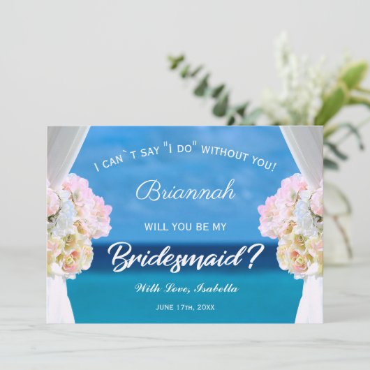 Elegant Floral Ocean Beach Bridesmaid Invitation Kaart (Staand voorkant)