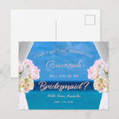 Elegant Floral Ocean Beach Rosegold Bridesmaid Uitnodiging Briefkaart (Voorkant / Achterkant)
