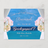 Elegant Floral Ocean Beach Rosegold Bridesmaid Uitnodiging Briefkaart (Voorkant)