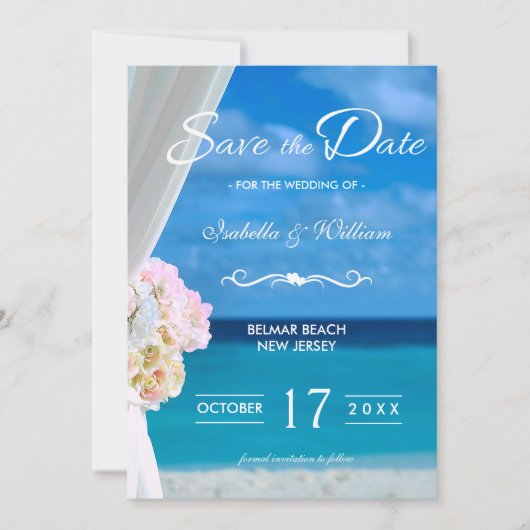 Elegant Floral Ocean Beach Save the Date (Voorkant)