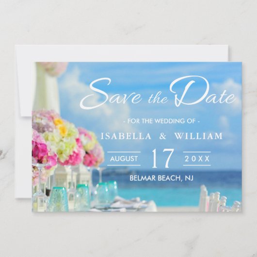 Elegant Floral Ocean Beach Summer Save the Date (Voorkant)