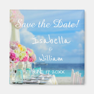 Elegant Floral Ocean Beach Summer Save the Date Magneet