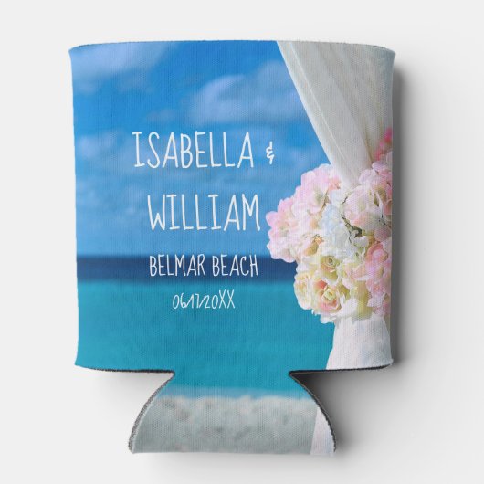Elegant Floral Ocean Beach Summer Wedding Blikjeskoeler (Achterkant)