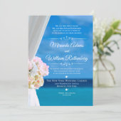 Elegant Floral Ocean Beach Summer Wedding Kaart (Staand voorkant)