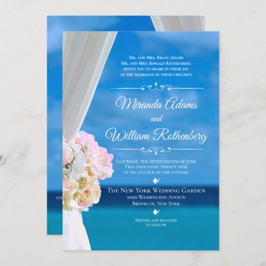 Elegant Floral Ocean Beach Summer Wedding Kaart (Voorkant / Achterkant)