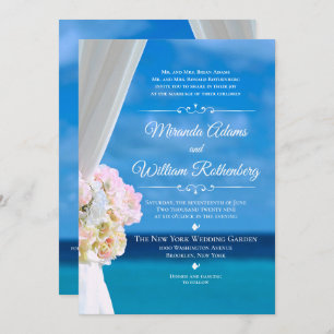 Elegant Floral Ocean Beach Summer Wedding Kaart