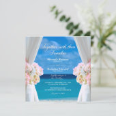 Elegant Floral Ocean Beach Summer Wedding Kaart (Staand voorkant)
