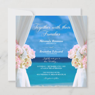 Elegant Floral Ocean Beach Summer Wedding Kaart