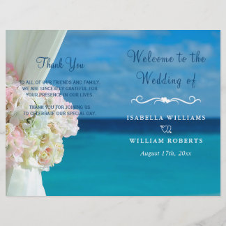 Elegant Floral Ocean Beach Summer Wedding Programm