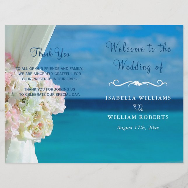 Elegant Floral Ocean Beach Summer Wedding Programm (Voorkant)