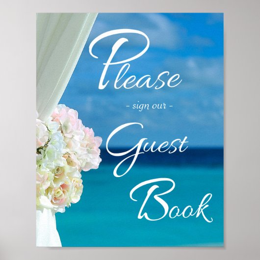Elegant Floral Ocean Beach Summer Wedding Sign Poster (Voorkant)