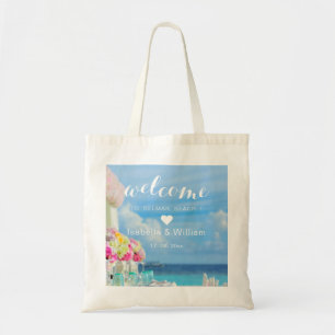 Elegant Floral Ocean Beach Wedding Welcome Favor Tote Bag