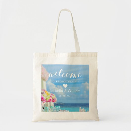 Elegant Floral Ocean Beach Wedding Welcome Favor Tote Bag (Voorkant)