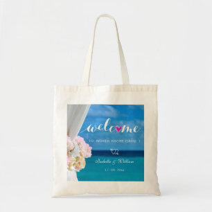 Elegant Floral Ocean Beach Wedding Welcome Favor Tote Bag