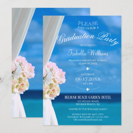 Elegant Floral Ocean Beach Zomer Graduation Party Kaart (Voorkant / Achterkant)