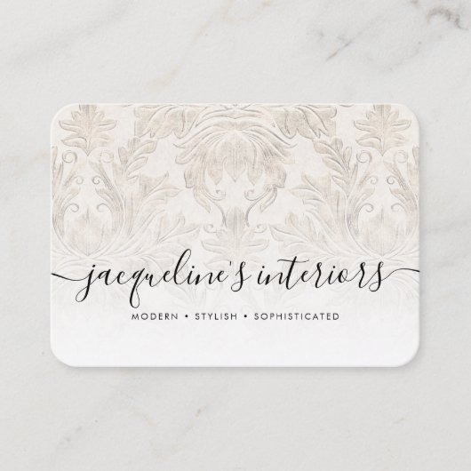 Elegant Floral of White Ivory  Wood Damask Visitekaartje (Voorkant)