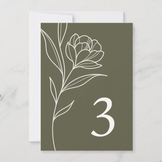 Elegant Floral Olive Trouwtafel Aantal Kaarten (Voorkant)