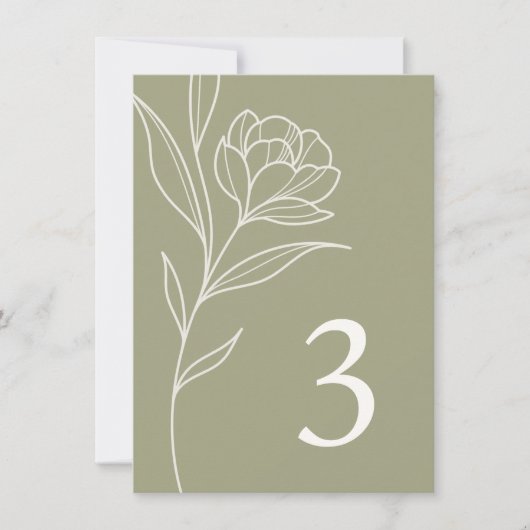 Elegant Floral Olive Trouwtafel Aantal Kaarten (Voorkant)