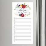 Elegant Floral om van een lijst een magnetisch Blo Magnetisch Notitieblok<br><div class="desc">Het ontwerp van de winkellijst voor de markt met een uitgelijnd en aanvinkvakje,  met een waterverf merlot en perzikenbloem-lijst,  op maat van de jouw naam.</div>