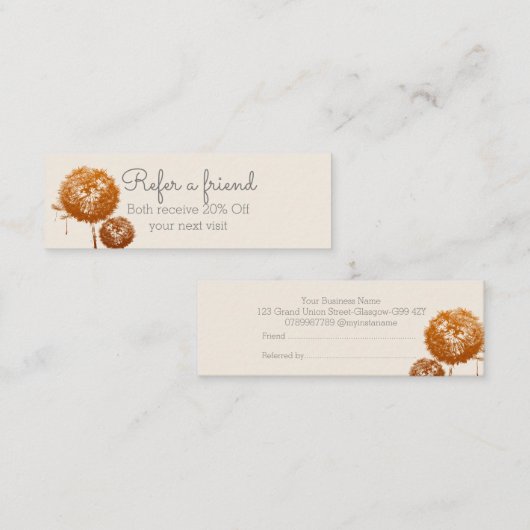 Elegant Floral on Cream Reference Card Mini Visitekaartje (Voorkant / Achterkant)