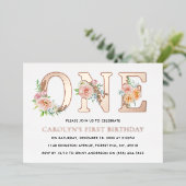Elegant Floral ONE 1st Birthday Real Folie Uitnodiging (Staand Voorkant)
