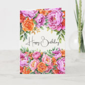Elegant Floral Orange Pink Peonies Happy Birthday Kaart (Voorkant)