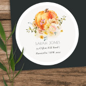 Elegant Floral Oranje Autumn Pumpkin Adres Ronde Sticker