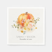 Elegant Floral Oranje herfst Pumpkin Wedding Servet (Voorkant)