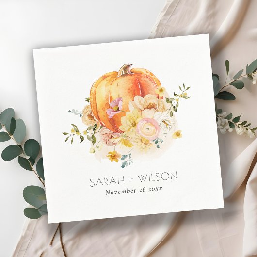 Elegant Floral Oranje herfst Pumpkin Wedding Servet