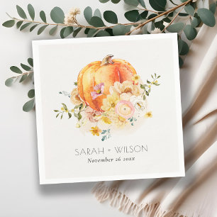 Elegant Floral Oranje herfst Pumpkin Wedding Servet