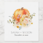 Elegant Floral Oranje herfst Pumpkin Wedding Wijn Etiket (Enkel label)