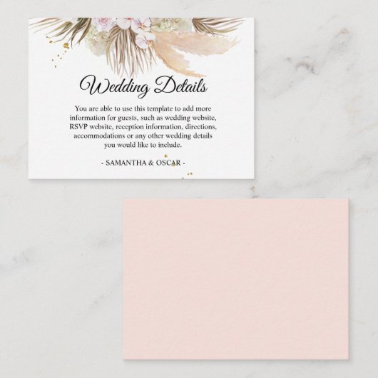 Elegant Floral Orchids en Pampas Beauty Lijst Informatiekaartje (Voorkant / Achterkant)