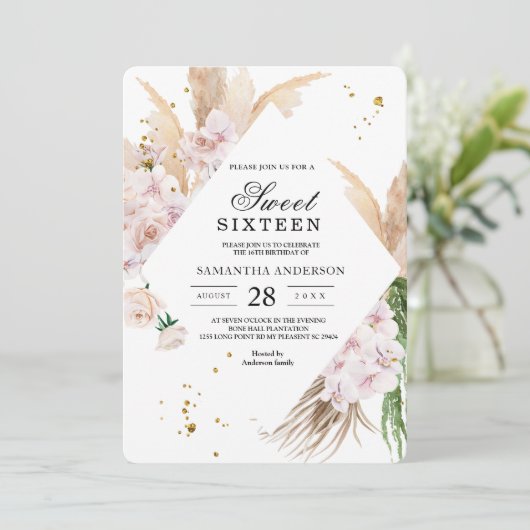 Elegant Floral Orchids en Pampas Beauty Lijst Kaart (Staand voorkant)