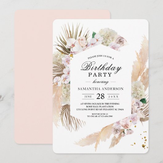 Elegant Floral Orchids en Pampas Beauty Lijst Kaart (Voorkant / Achterkant)