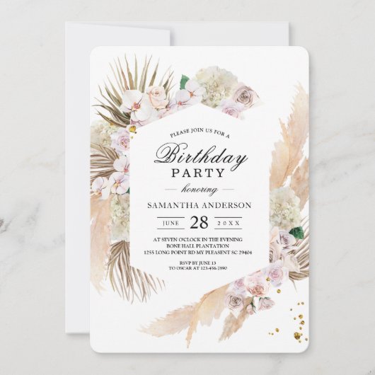 Elegant Floral Orchids en Pampas Beauty Lijst Kaart (Voorkant)