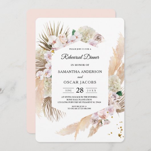 Elegant Floral Orchids en Pampas Beauty Lijst Kaart (Voorkant / Achterkant)