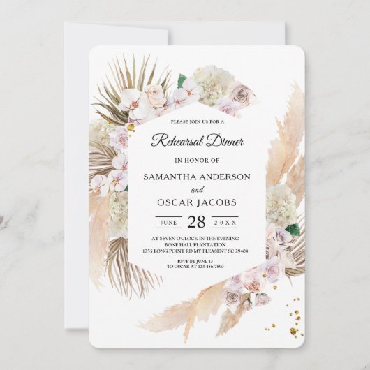 Elegant Floral Orchids en Pampas Beauty Lijst Kaart (Voorkant)