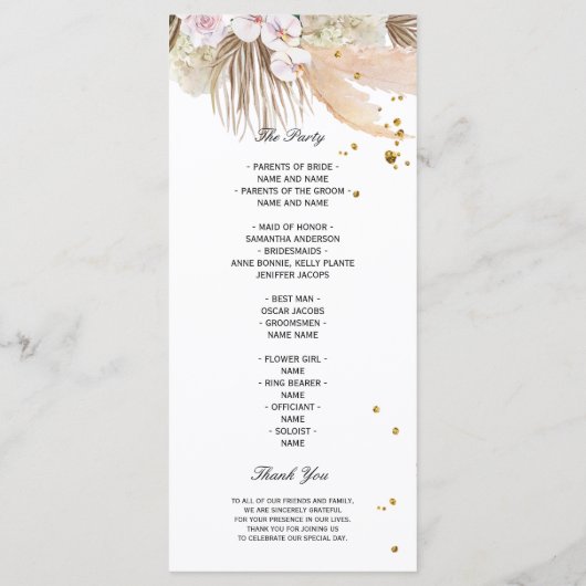 Elegant Floral Orchids en Pampas Beauty Lijst Menu (Achterkant)