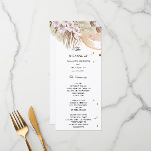 Elegant Floral Orchids en Pampas Beauty Lijst Menu (Voorkant / Achterkant in situ)